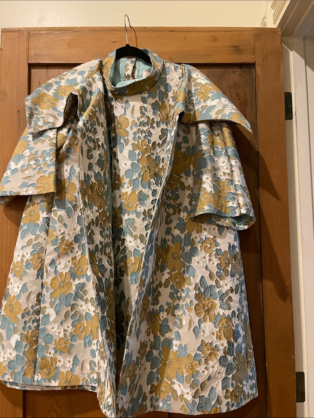 Floral Jacquard Midi Dress in Gold & Blue
